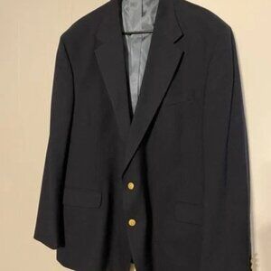 Macy's Care Shop Navy Wool Blazer 2 Brass Buttons Navy Acetate Lining 50 Long
